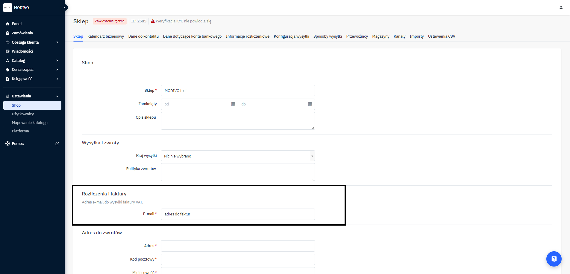 Mirakl - Zmiana adresu e-mail