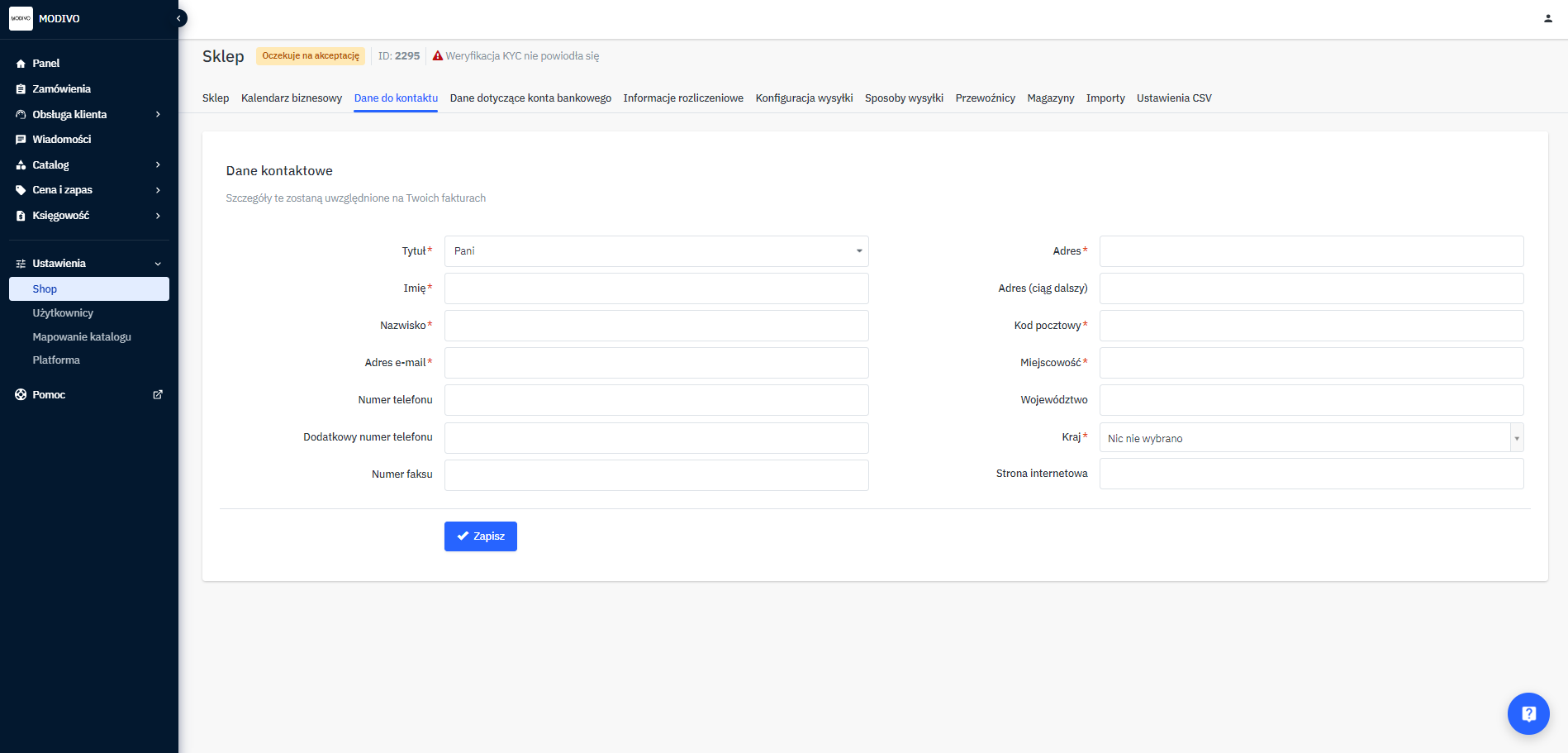 Mirakl - Dane do kontaktu