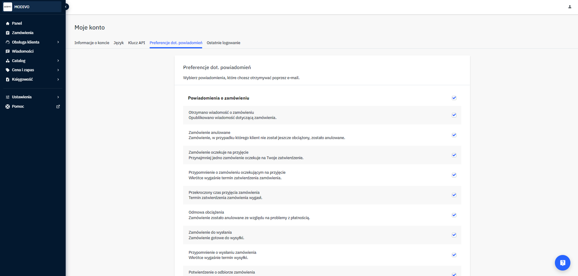 Mirakl - Preferencje dot. powiadomień