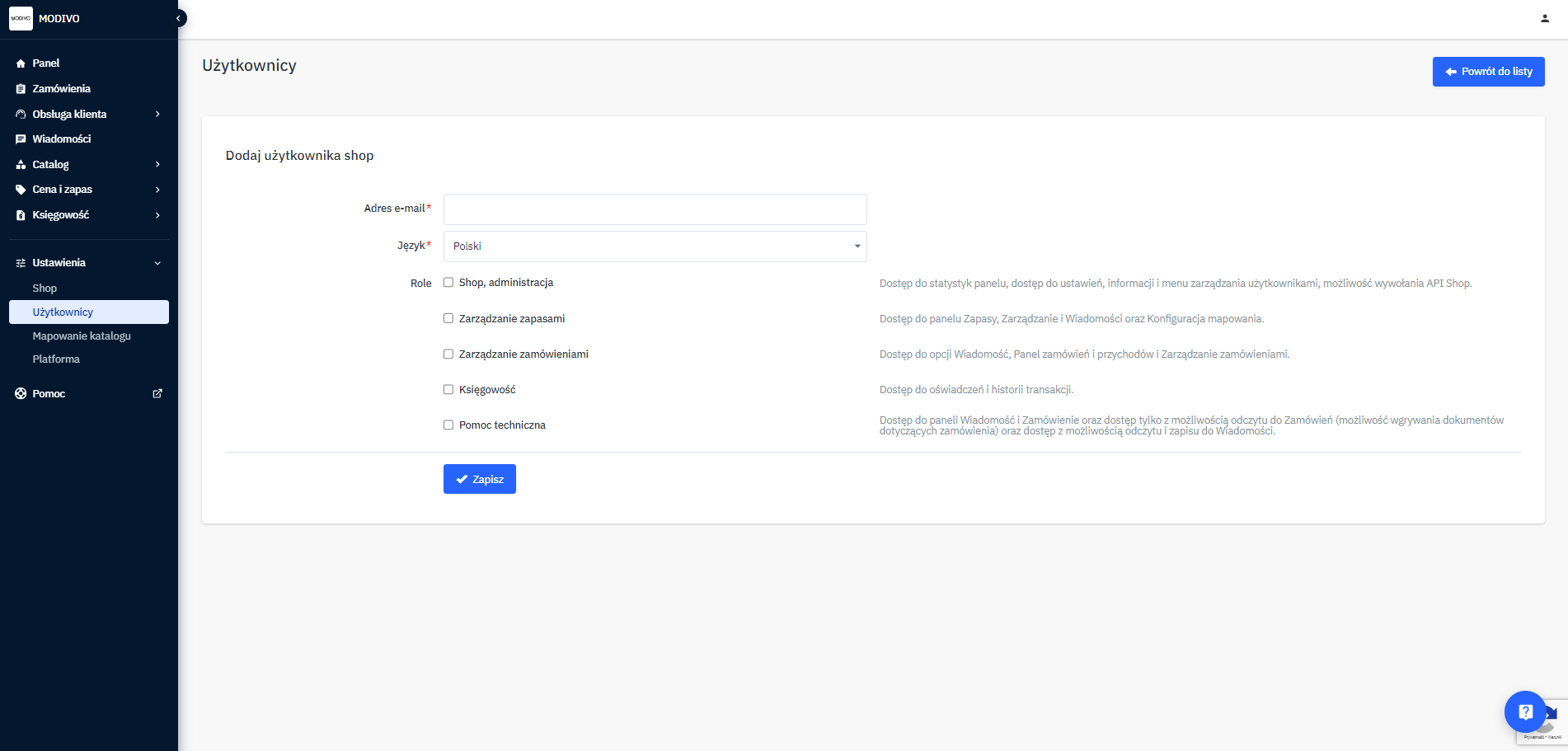 Mirakl - Dodawanie użytkownika