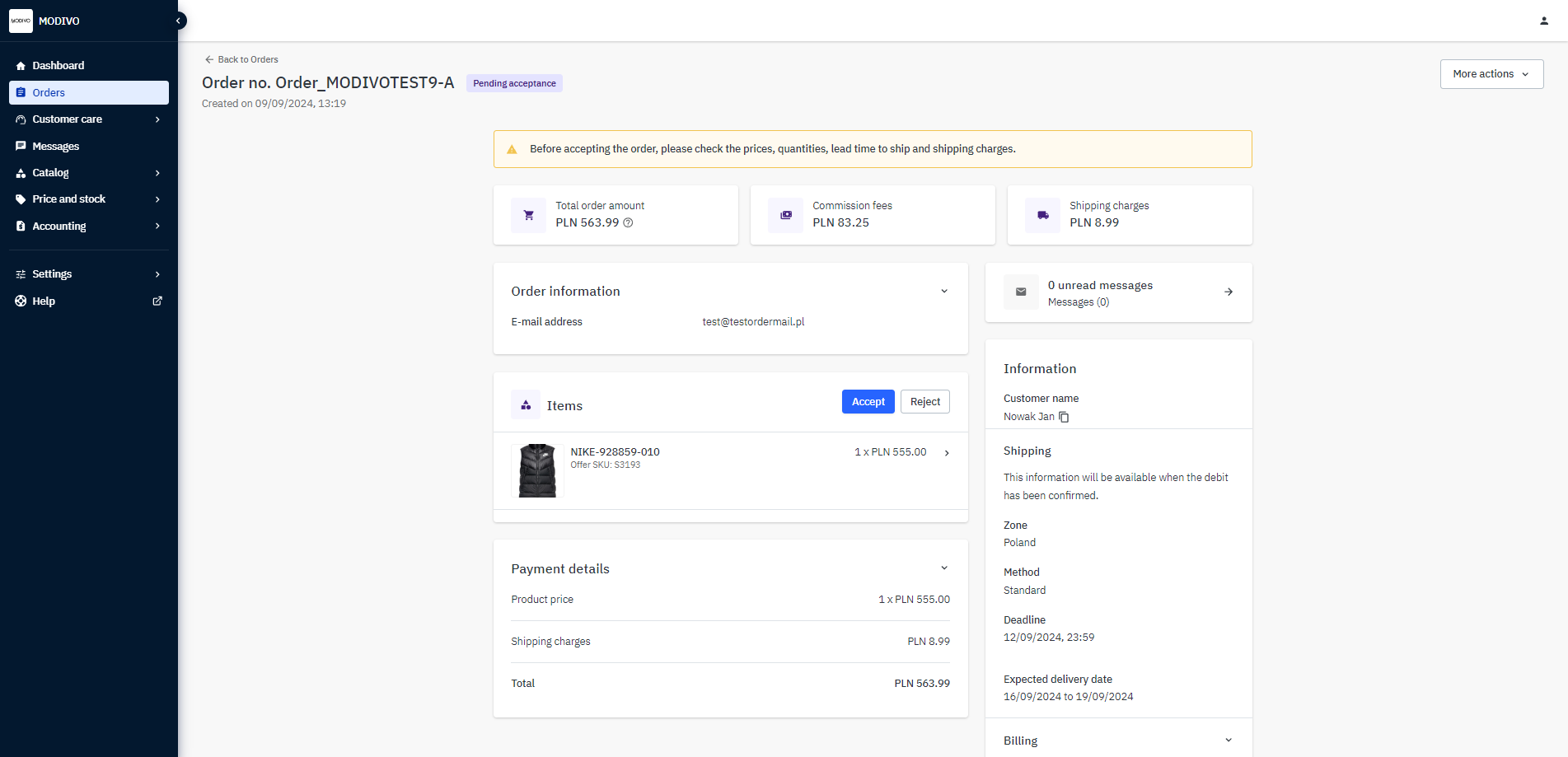 Accepting the order 2