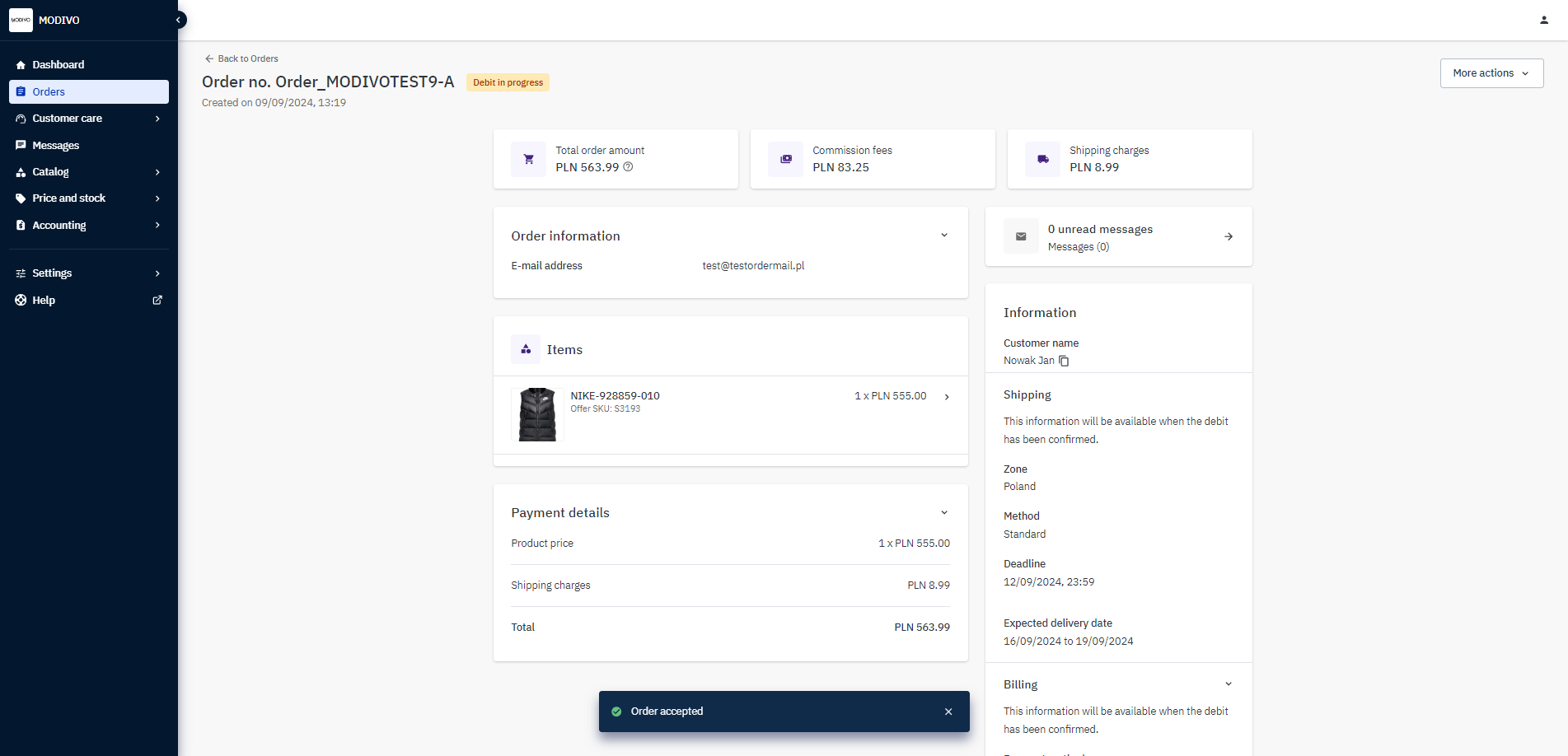 Accepting the order 3